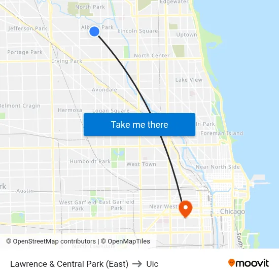 Lawrence & Central Park (East) to Uic map