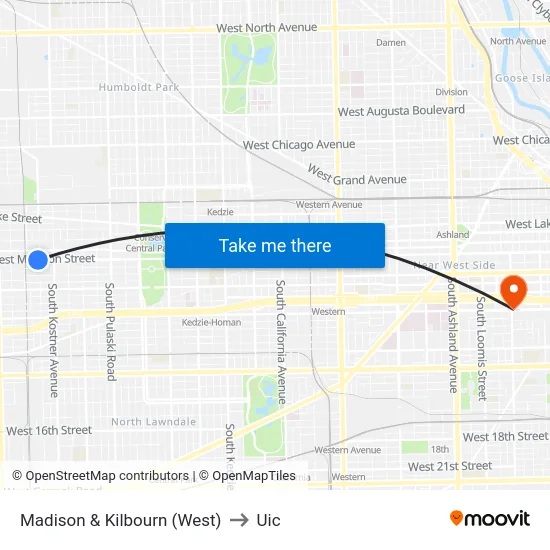 Madison & Kilbourn (West) to Uic map