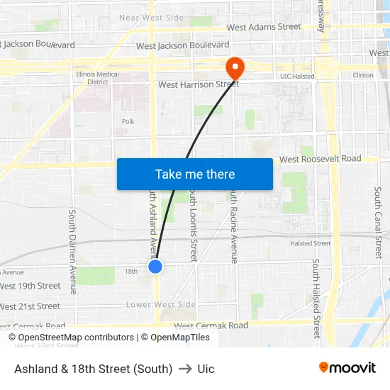 Ashland & 18th Street (South) to Uic map