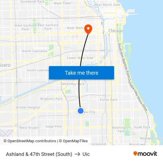 Ashland & 47th Street (South) to Uic map