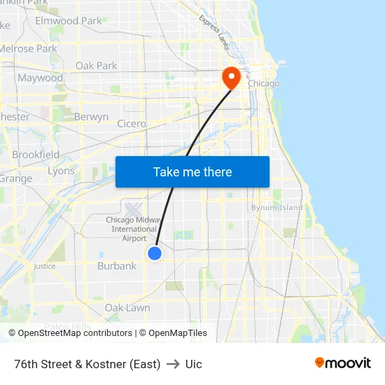 76th Street & Kostner (East) to Uic map