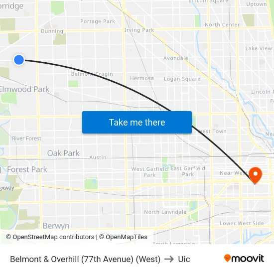 Belmont & Overhill (77th Avenue) (West) to Uic map