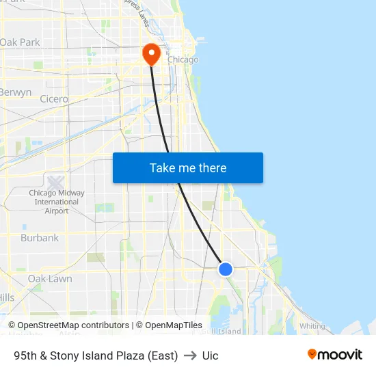95th & Stony Island Plaza (East) to Uic map