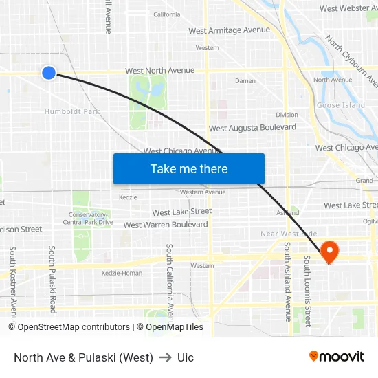 North Ave & Pulaski (West) to Uic map
