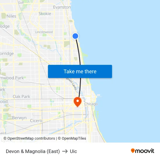 Devon & Magnolia (East) to Uic map