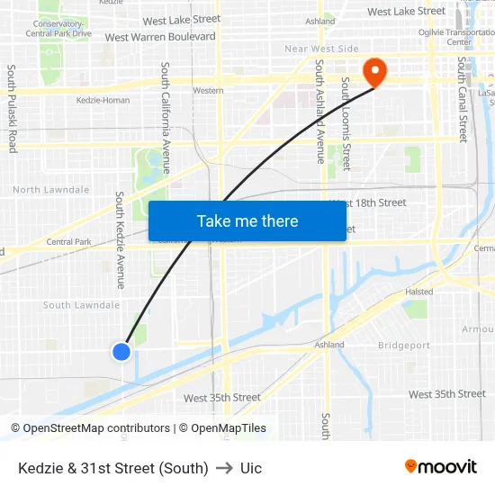 Kedzie & 31st Street (South) to Uic map