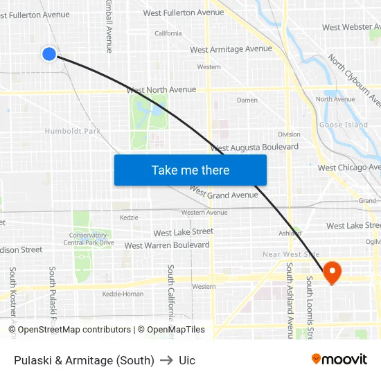 Pulaski & Armitage (South) to Uic map