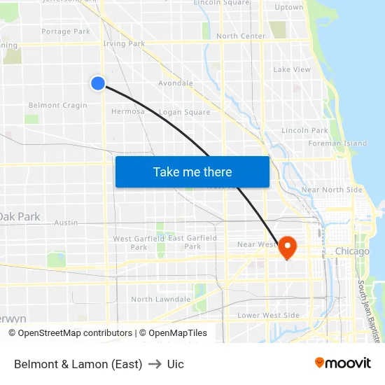 Belmont & Lamon (East) to Uic map