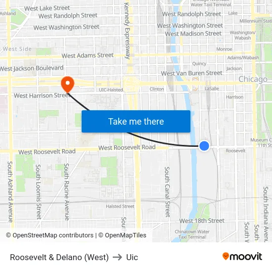 Roosevelt & Delano (West) to Uic map