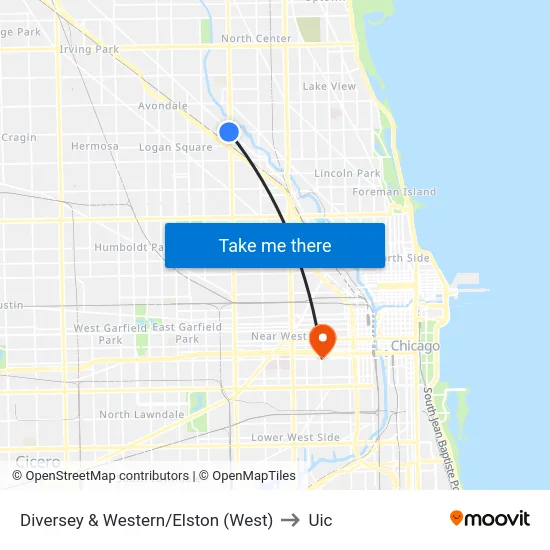 Diversey & Western/Elston (West) to Uic map