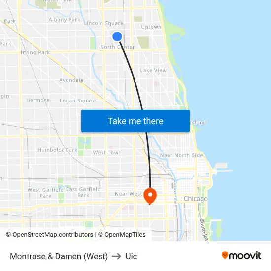 Montrose & Damen (West) to Uic map