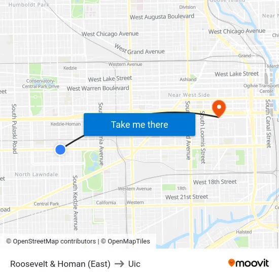 Roosevelt & Homan (East) to Uic map