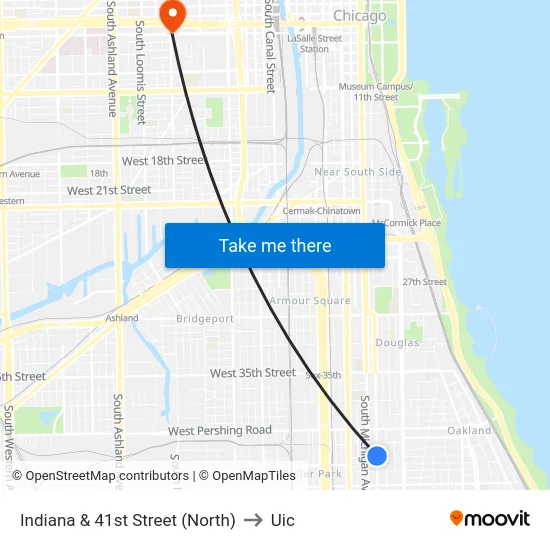 Indiana & 41st Street (North) to Uic map