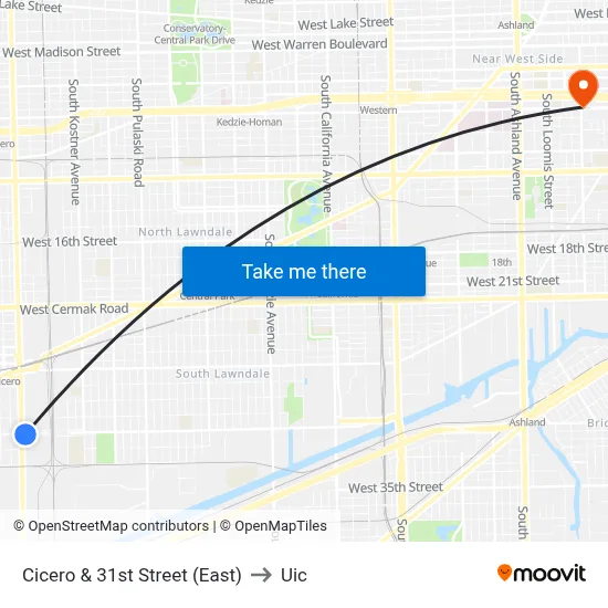 Cicero & 31st Street (East) to Uic map