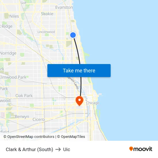 Clark & Arthur (South) to Uic map