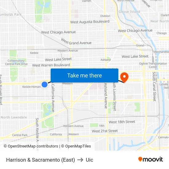 Harrison & Sacramento (East) to Uic map