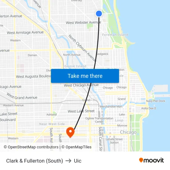 Clark & Fullerton (South) to Uic map