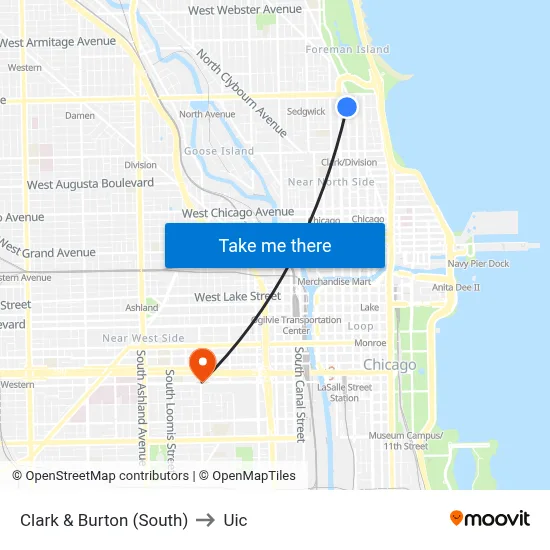 Clark & Burton (South) to Uic map