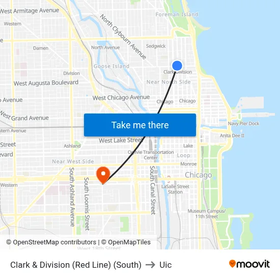 Clark & Division (Red Line) (South) to Uic map