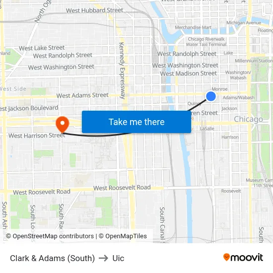 Clark & Adams (South) to Uic map