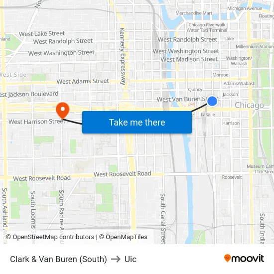Clark & Van Buren (South) to Uic map