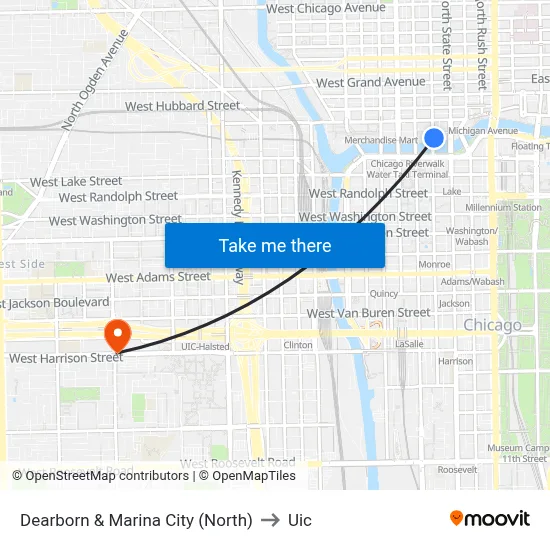 Dearborn & Marina City (North) to Uic map