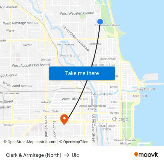 Clark & Armitage (North) to Uic map
