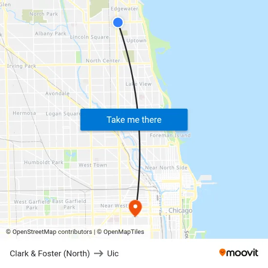 Clark & Foster (North) to Uic map
