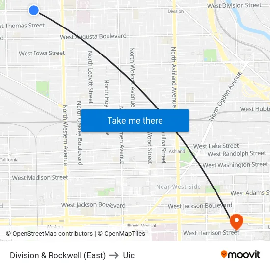 Division & Rockwell (East) to Uic map
