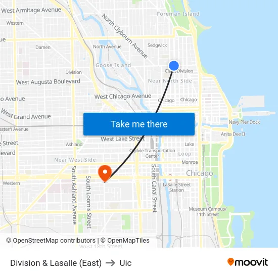 Division & Lasalle (East) to Uic map
