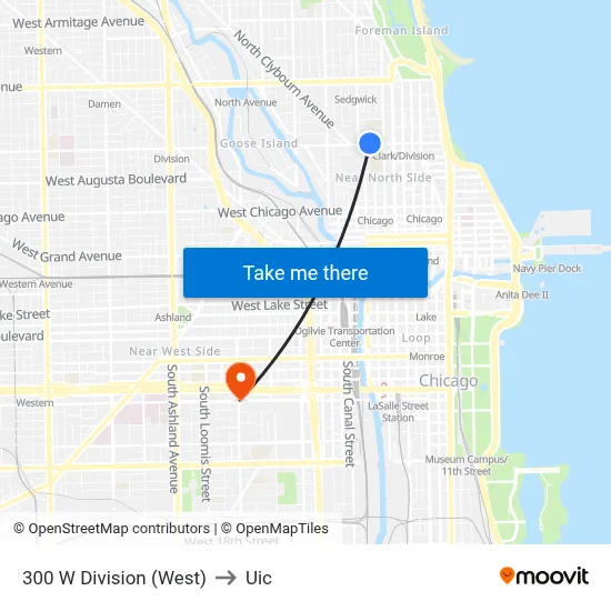 300 W Division (West) to Uic map