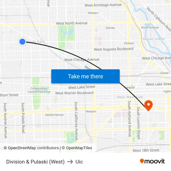 Division & Pulaski (West) to Uic map