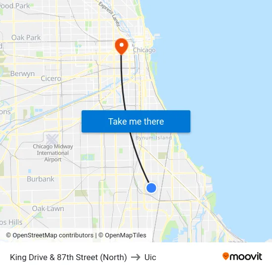 King Drive & 87th Street (North) to Uic map