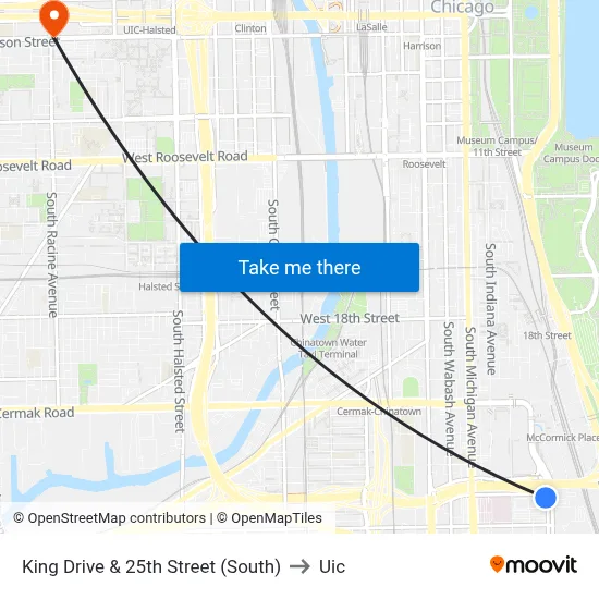 King Drive & 25th Street (South) to Uic map