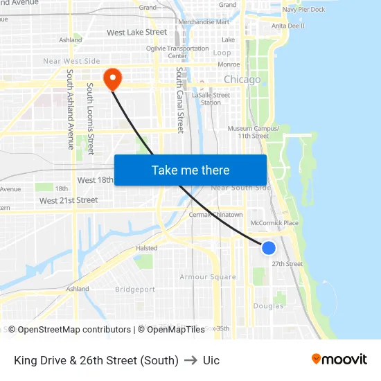 King Drive & 26th Street (South) to Uic map