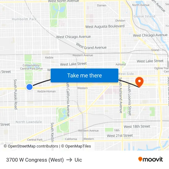 3700 W Congress (West) to Uic map