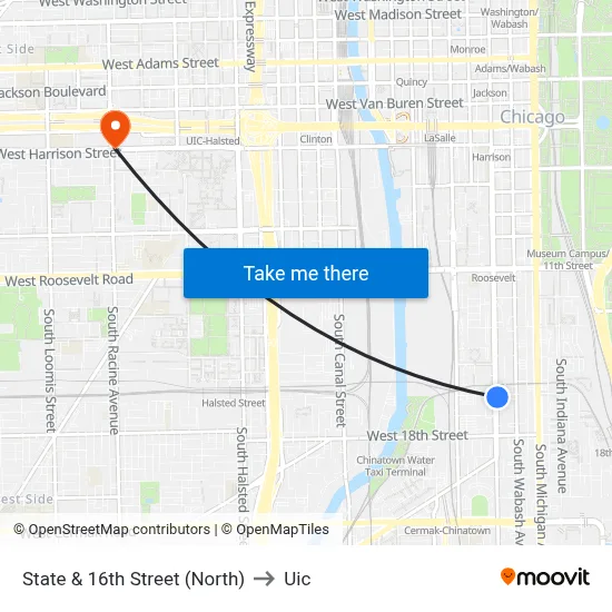 State & 16th Street (North) to Uic map