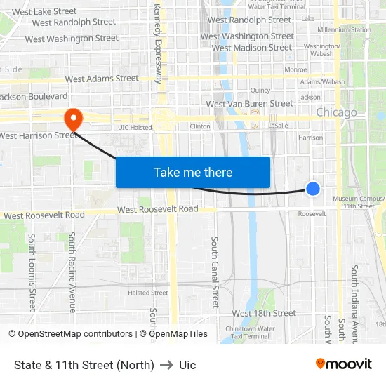 State & 11th Street (North) to Uic map