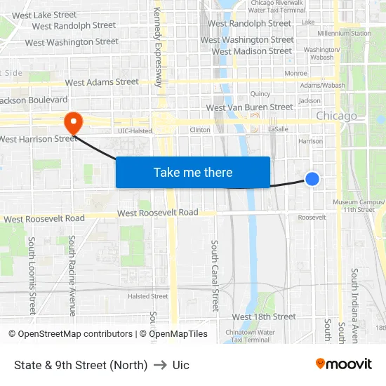 State & 9th Street (North) to Uic map