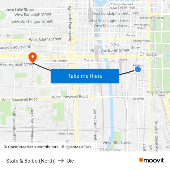 State & Balbo (North) to Uic map