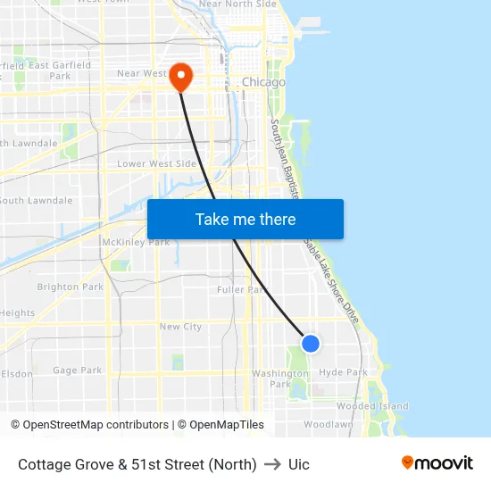 Cottage Grove & 51st Street (North) to Uic map