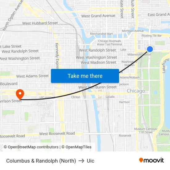 Columbus & Randolph (North) to Uic map