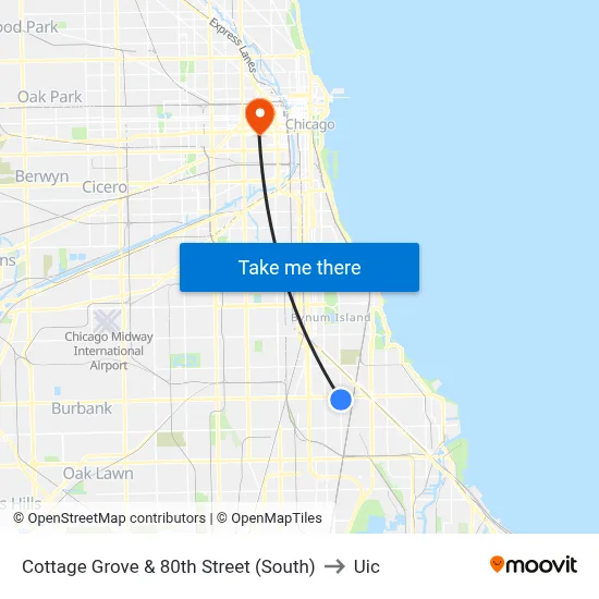 Cottage Grove & 80th Street (South) to Uic map