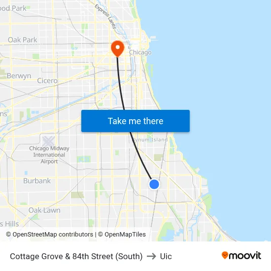 Cottage Grove & 84th Street (South) to Uic map