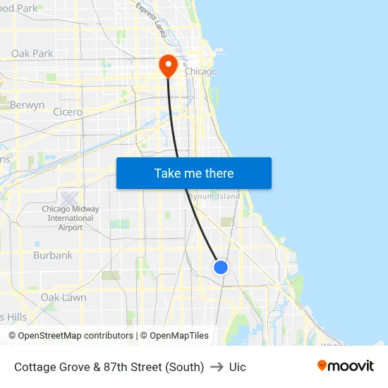 Cottage Grove & 87th Street (South) to Uic map