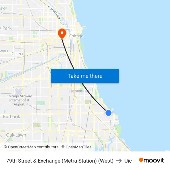 79th Street & Exchange (Metra Station) (West) to Uic map