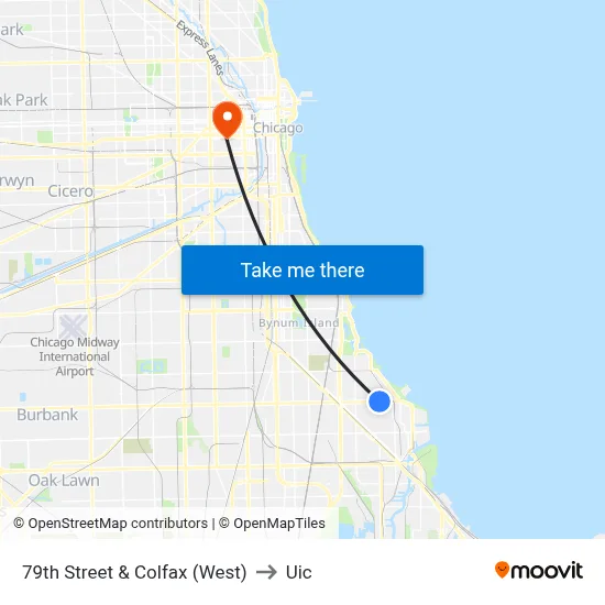 79th Street & Colfax (West) to Uic map