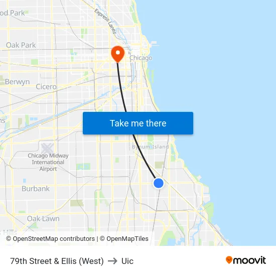 79th Street & Ellis (West) to Uic map