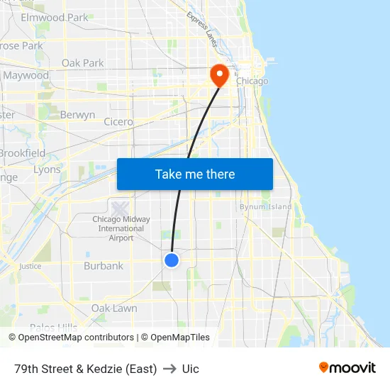 79th Street & Kedzie (East) to Uic map