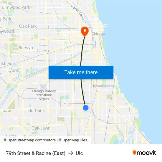 79th Street & Racine (East) to Uic map